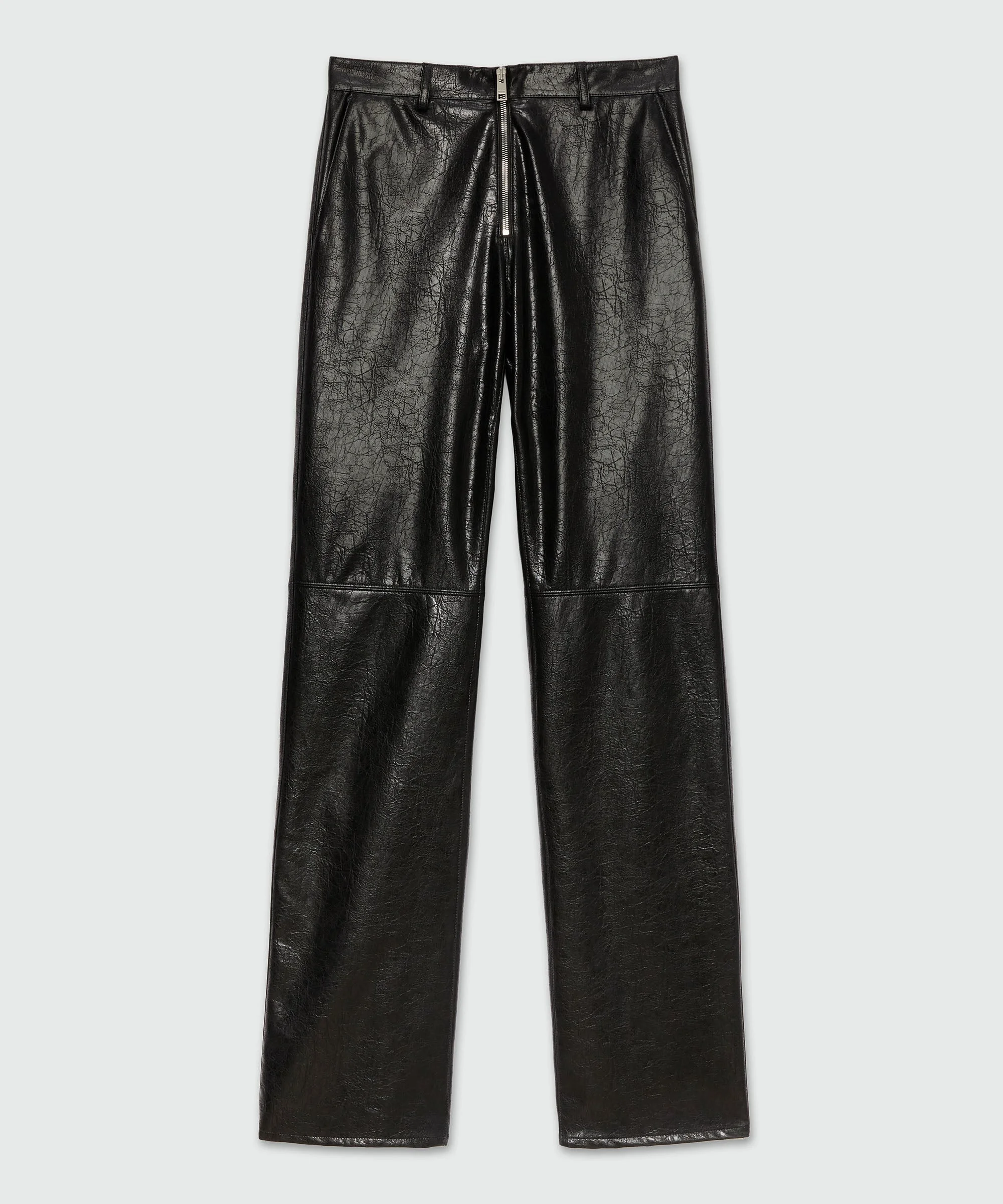 Black crackled faux leather flared trousers - 1