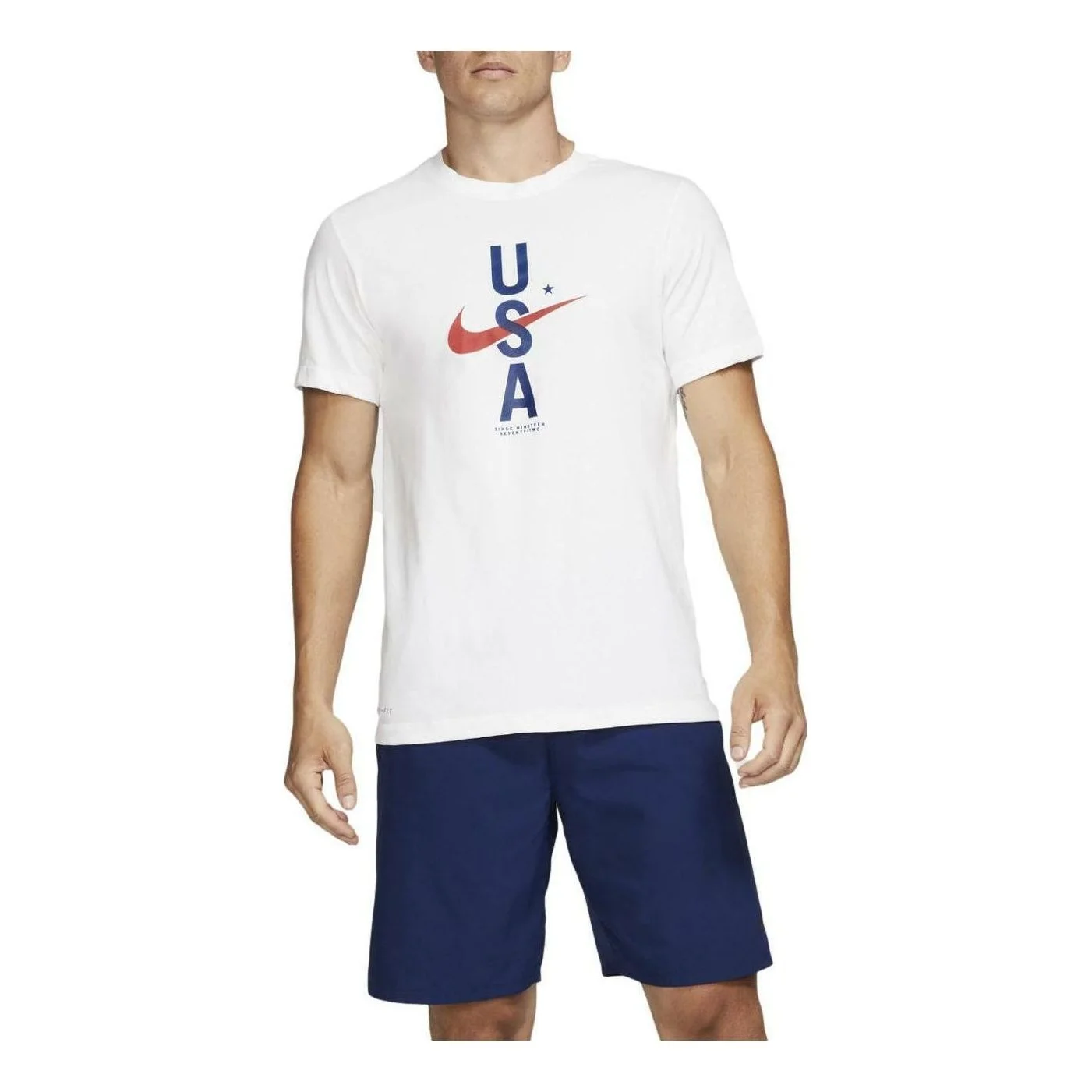 Men's Nike Dri-Fit Logo Printing Round Neck Short Sleeve White T-Shirt CK0455-100 - 1