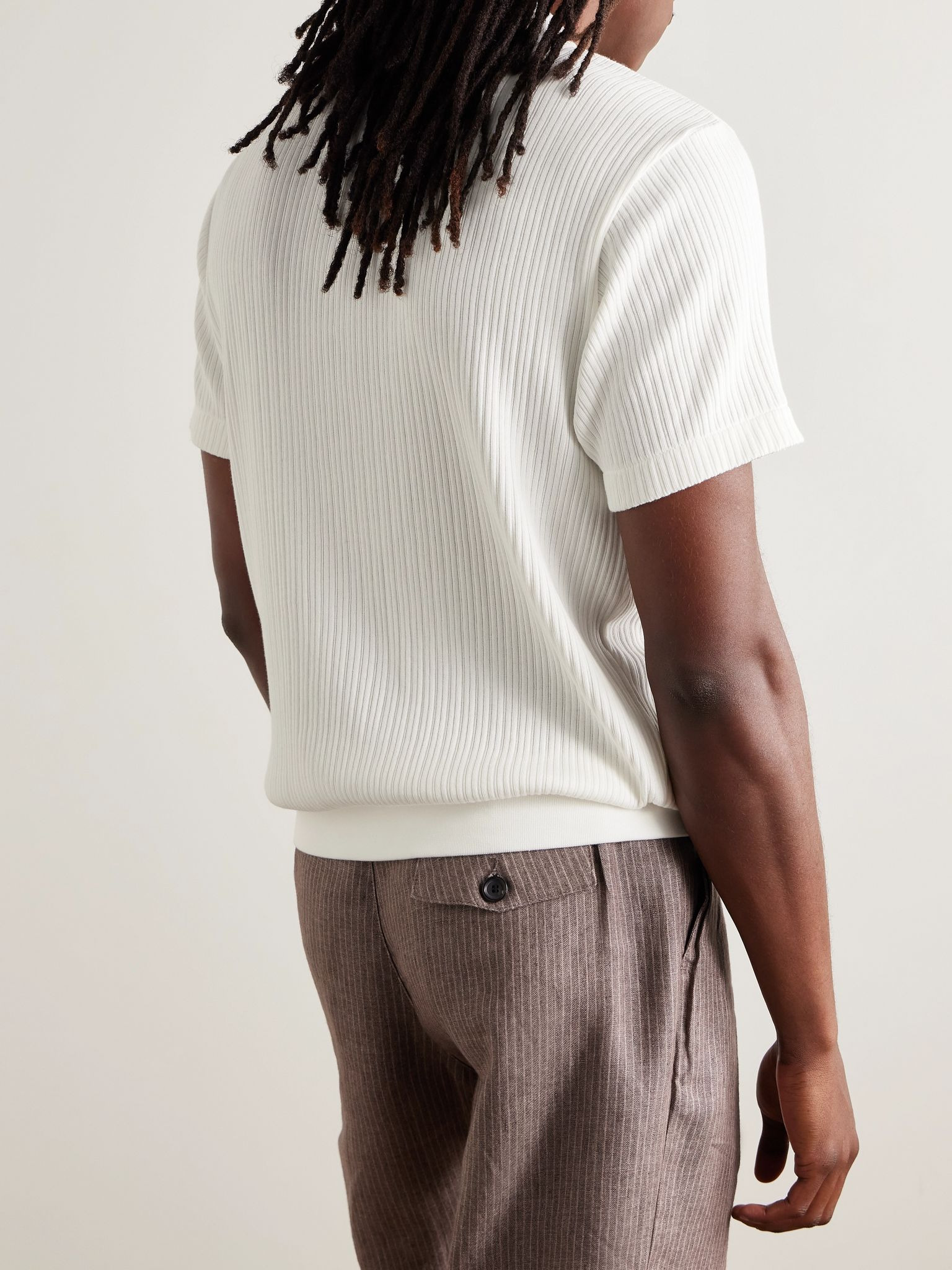 Westcott Ribbed Organic Cotton Polo Shirt Cream - 4