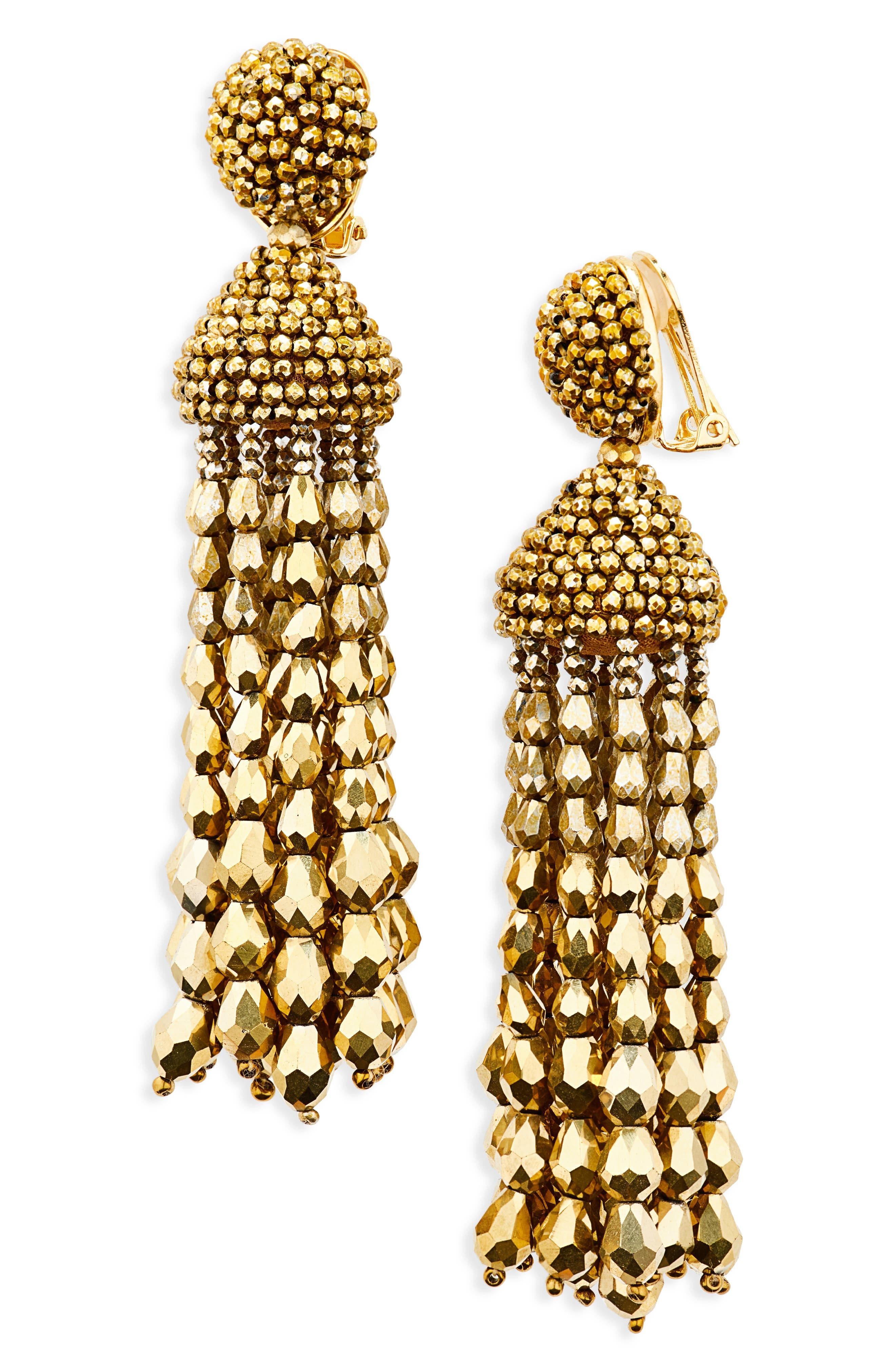 Oscar de la Renta Beaded Chandelier Clip-On Earrings in Yellow Gold at Nordstrom - 1