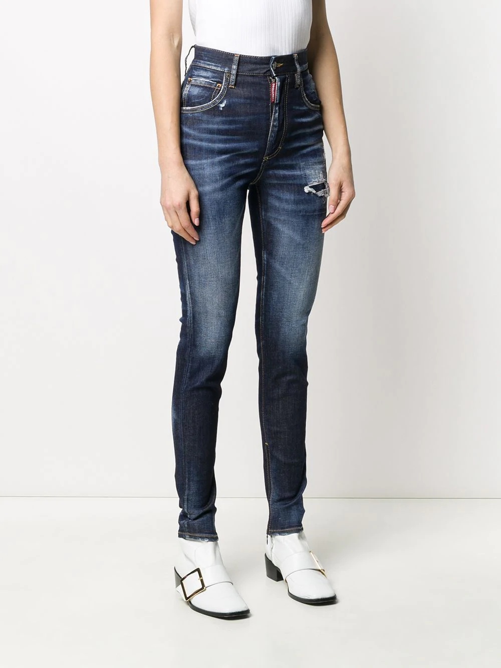 distressed zipped ankle skinny trousers - 3