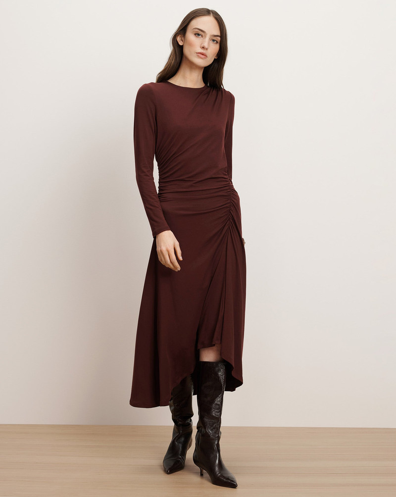 VERONICA BEARD THEODORA RUCHED MIDI DRESS outlook
