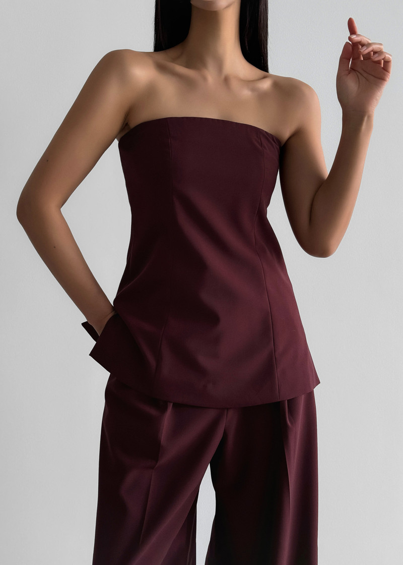 Abbie Strapless Top - Burgundy 1