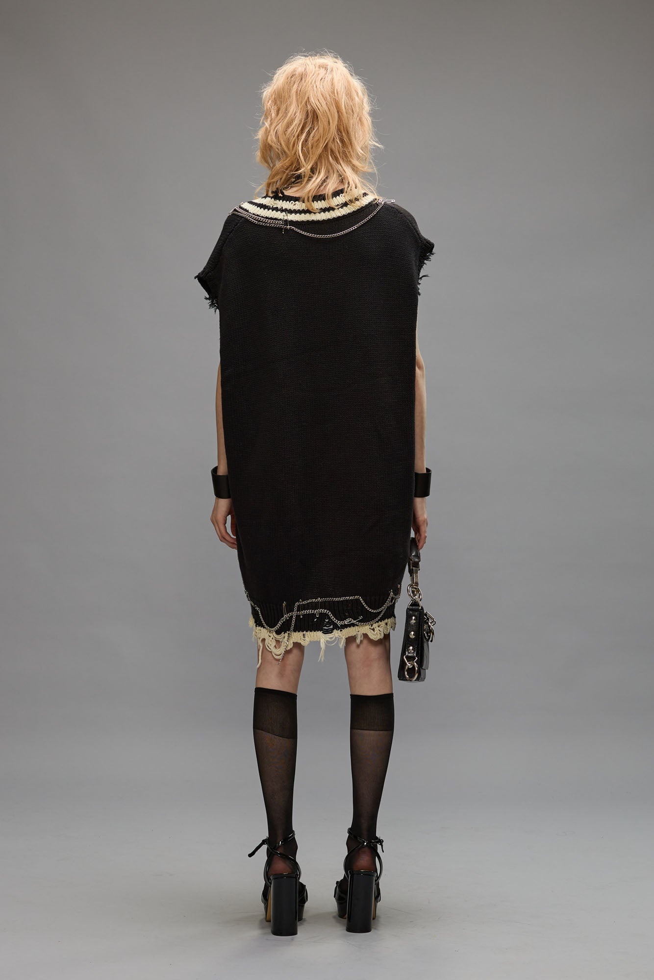 CHAIN EMBELLISHED VEST DRESS - BLACK - 3