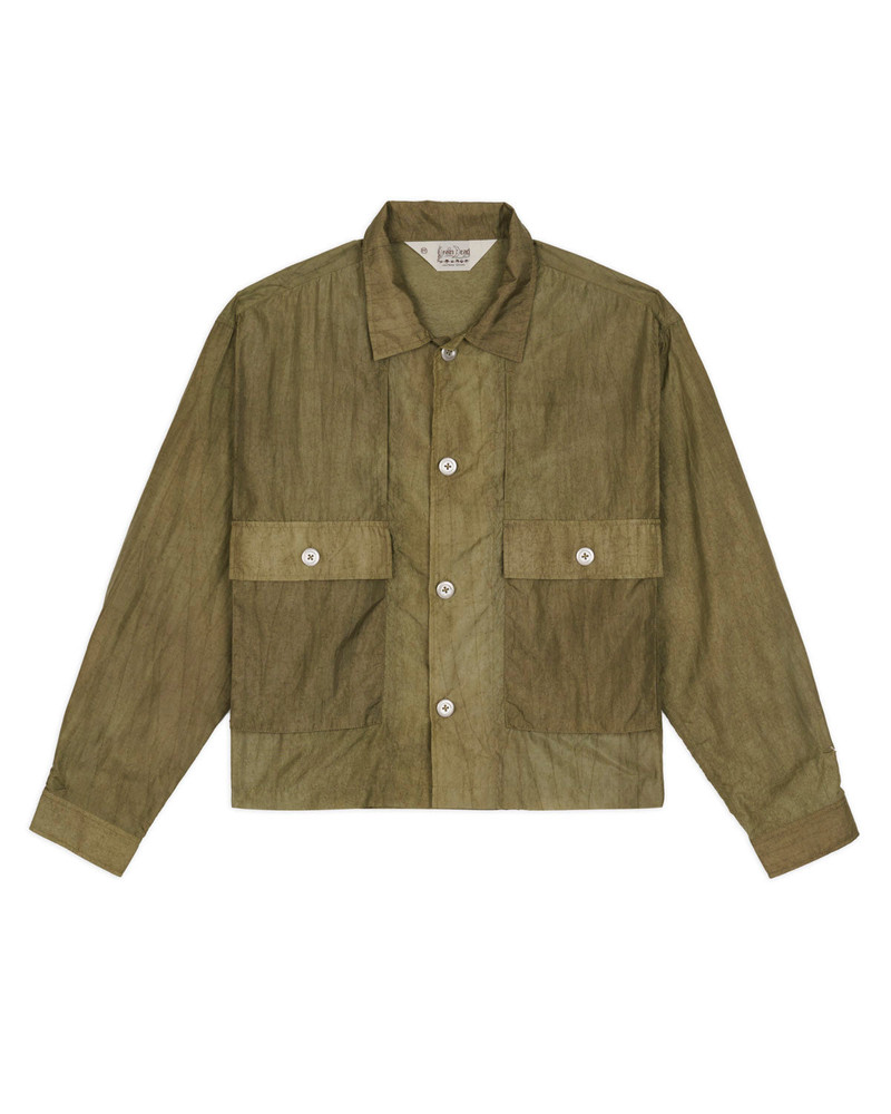 Cropped Nylon Button Up Shirt - Army 1