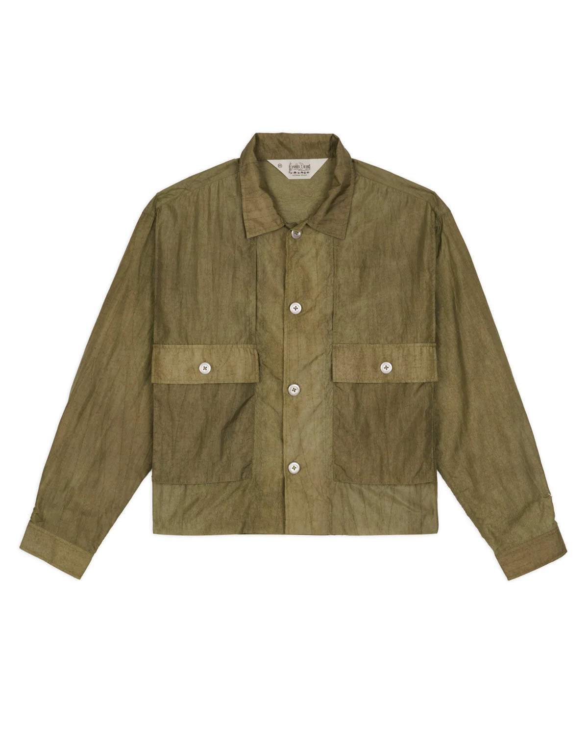 Cropped Nylon Button Up Shirt - Army - 1