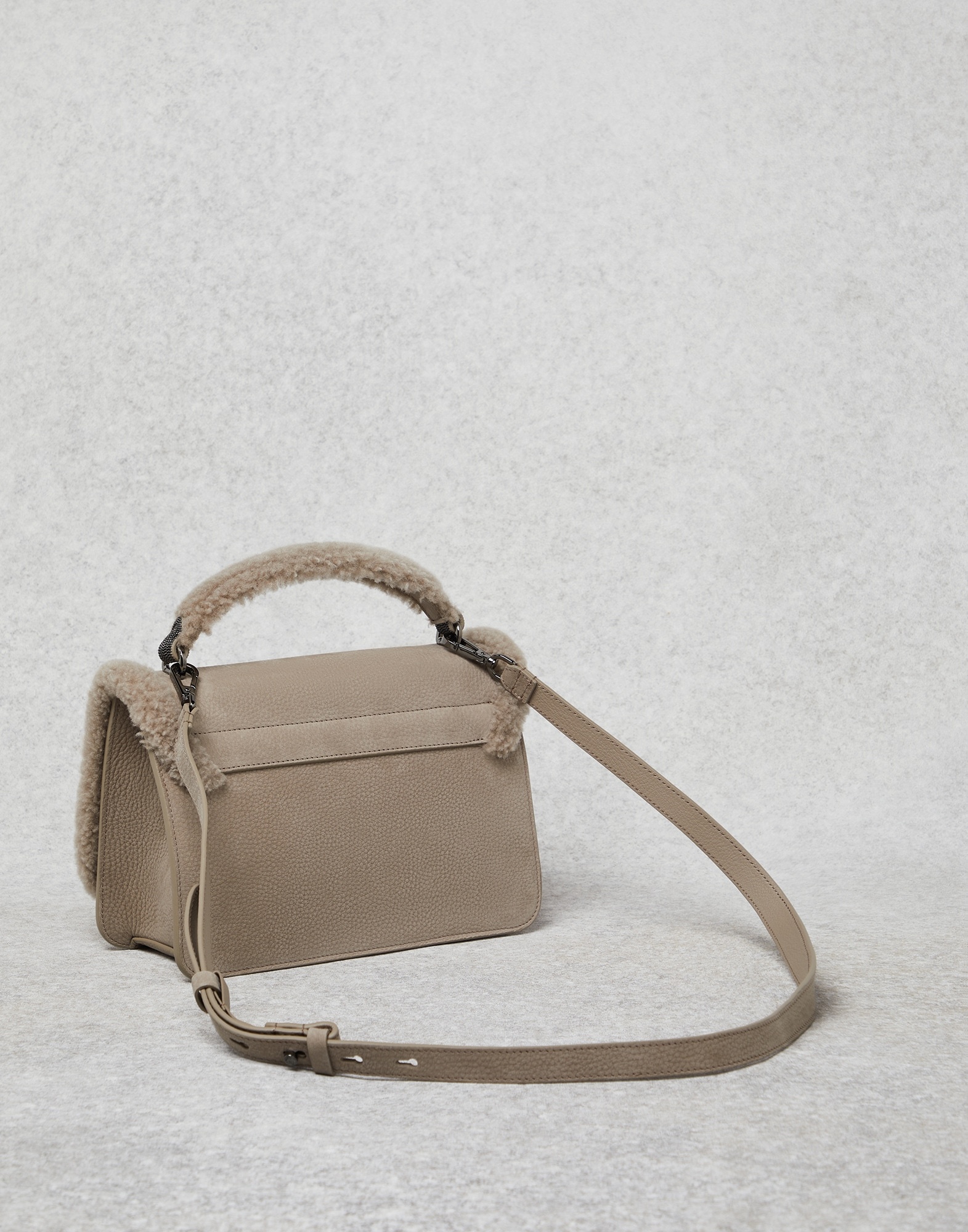 Nubuck soft bag with monili and shearling details - 2