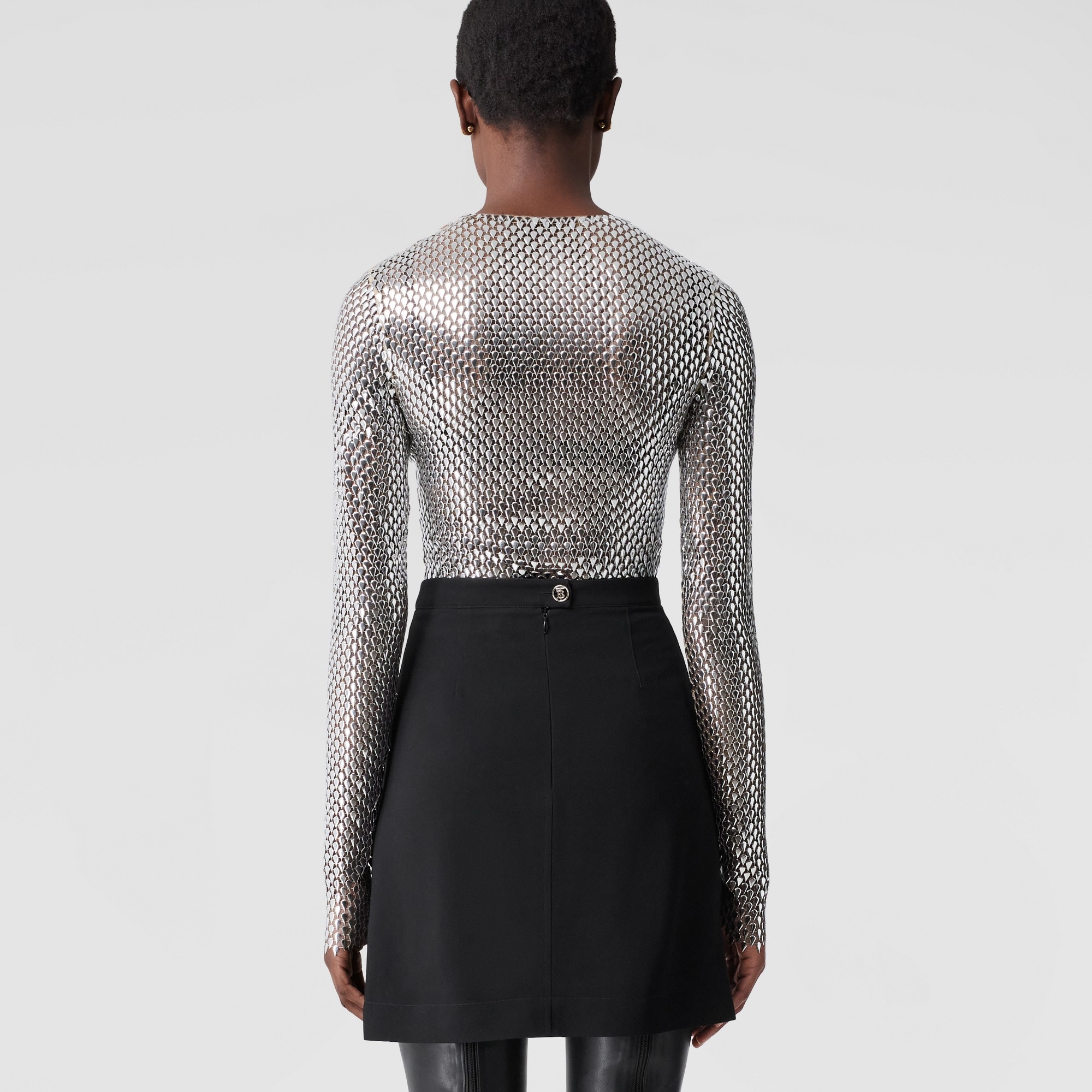 Metallic Paillette-embellished Mesh Top - 4