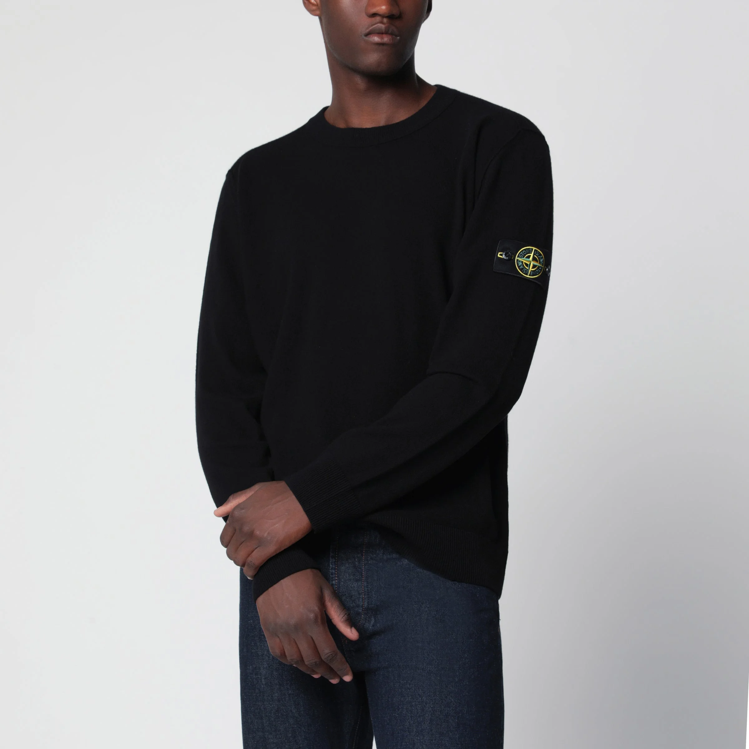 Black wool crew-neck sweater - 1