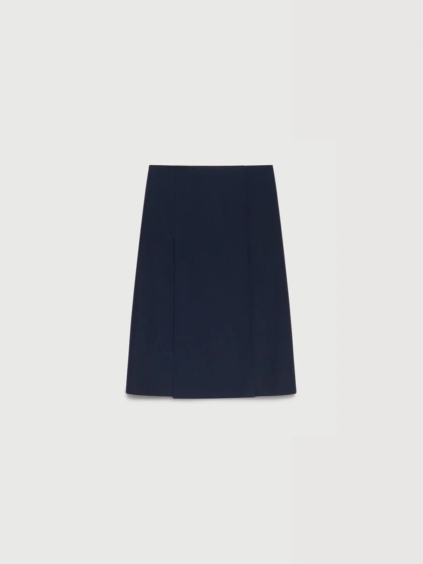 DEEP BLUE TECHNO WOOL SKIRT WITH PLEATS - 1