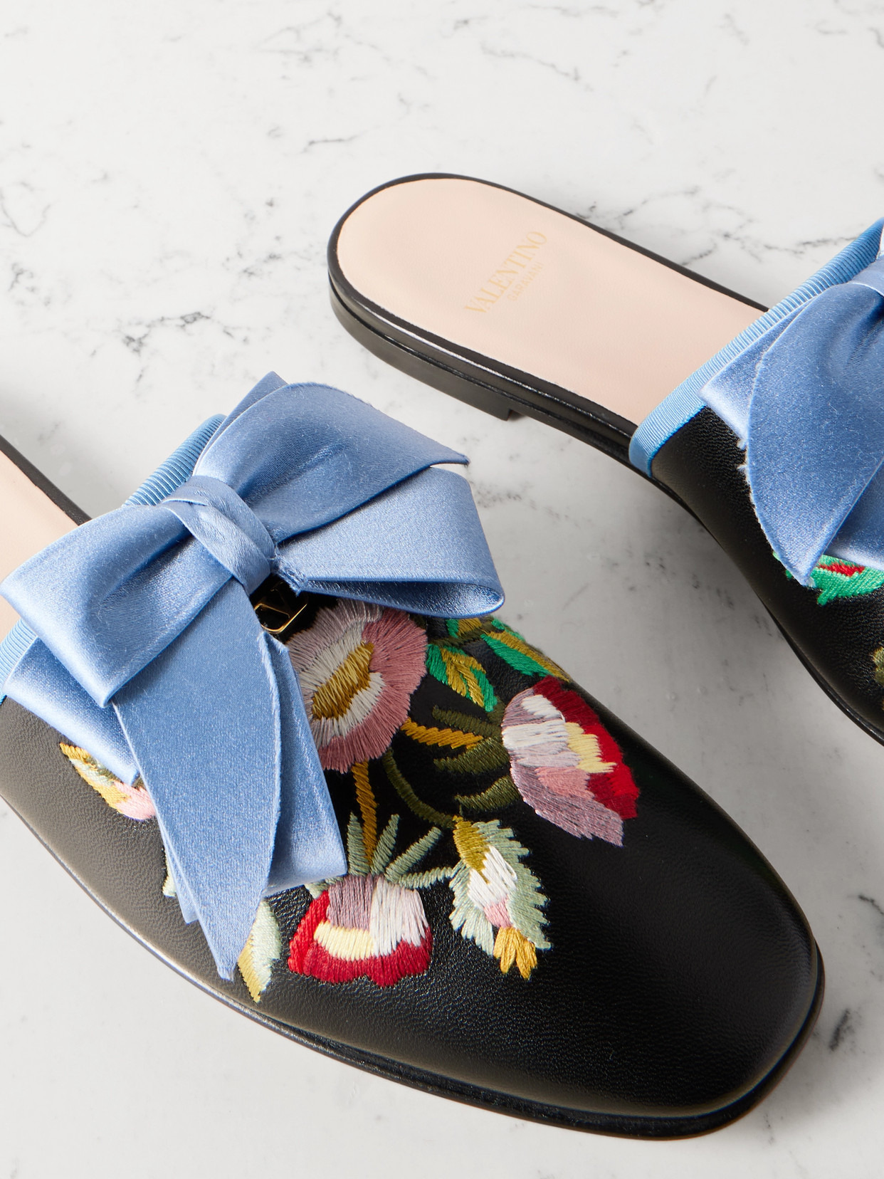 Beauregard Bow-embellished Embroidered Leather Slippers - 4