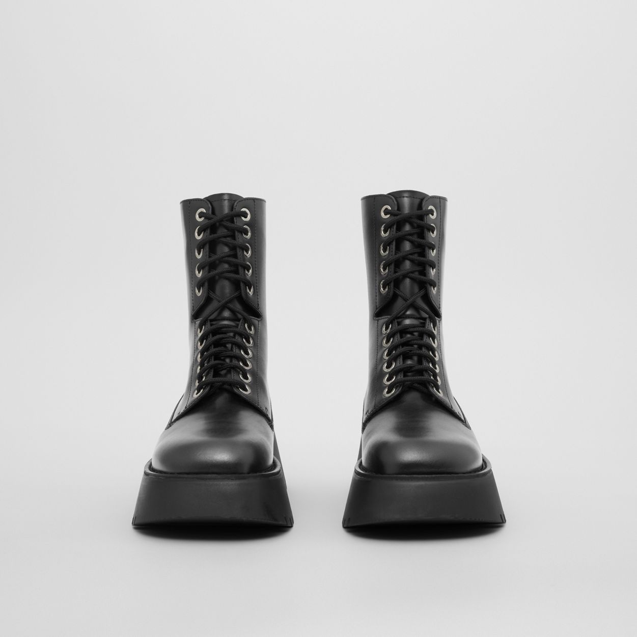 Logo Detail Platform Leather Boots - 4