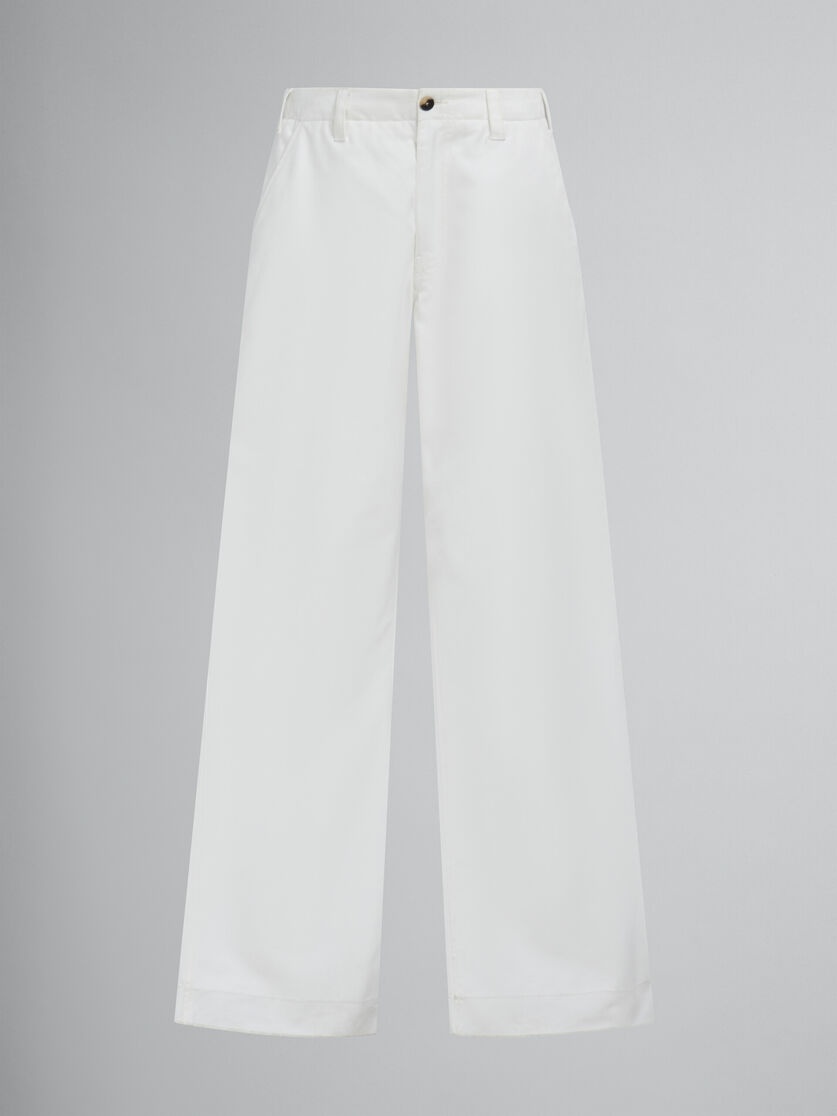 WHITE BIO GABARDINE FLARED TROUSERS - 1