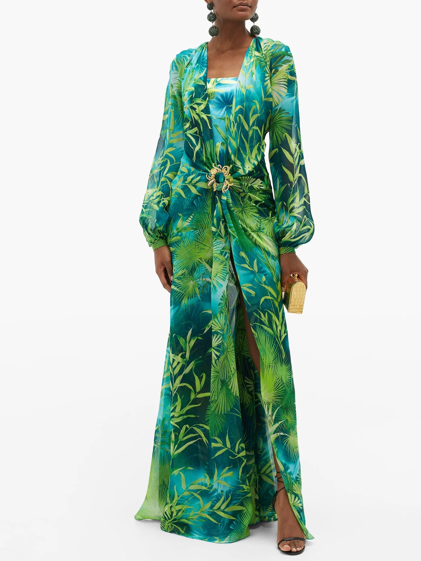 Jungle-print plunge-neck silk-chiffon dress - 2