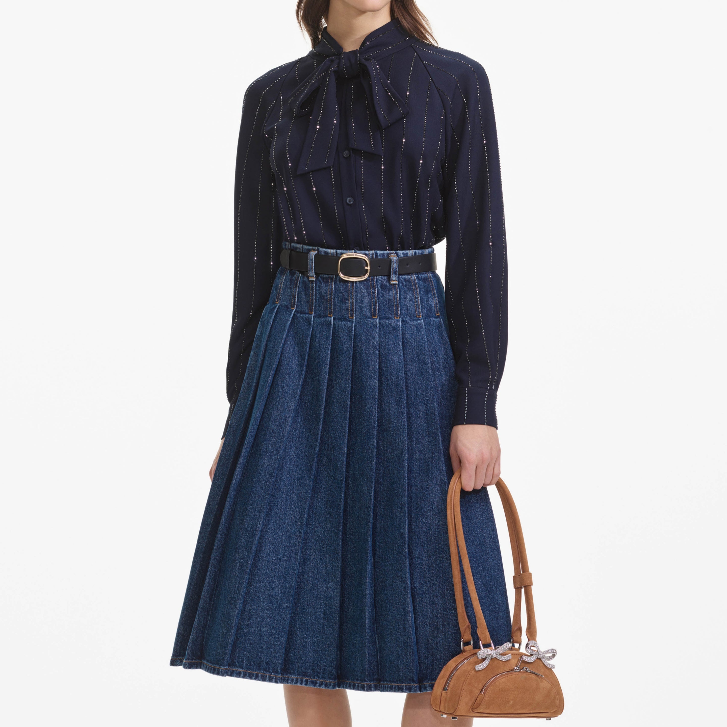 Navy Rhinestone Pinstripe Blouse - 4