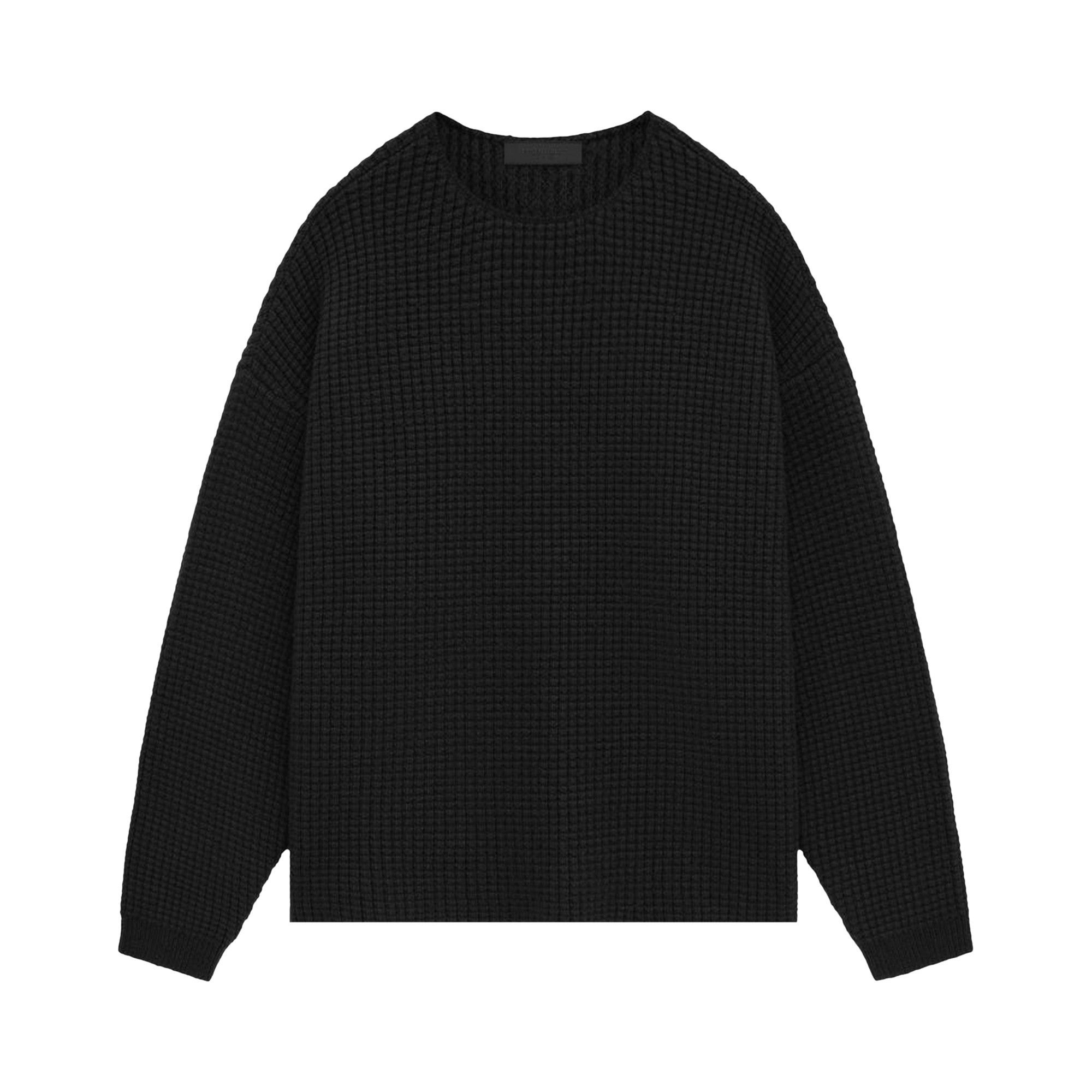 Fear of God Essentials Heavy Waffle Crewneck Sweater 'Black' - 1