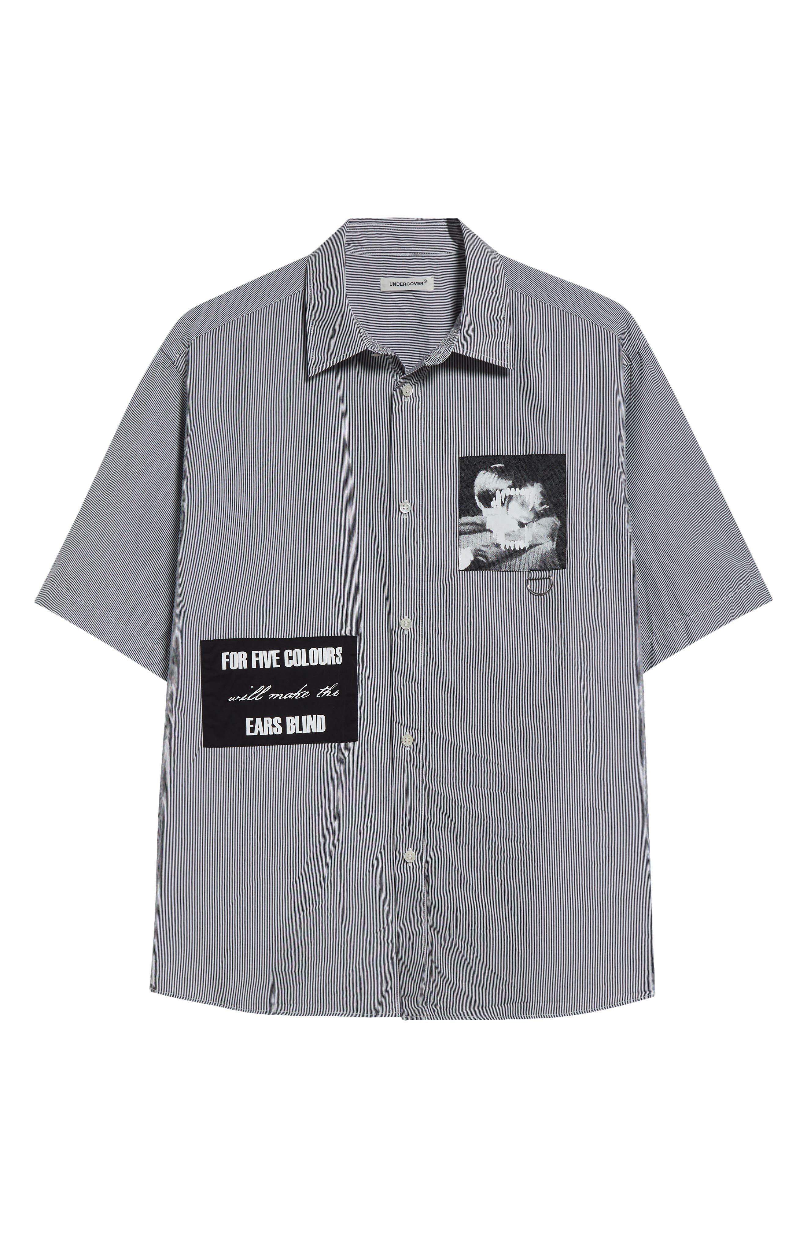 Undercover Patchwork Stripe Button-Up Shirt in Black St at Nordstrom - 5
