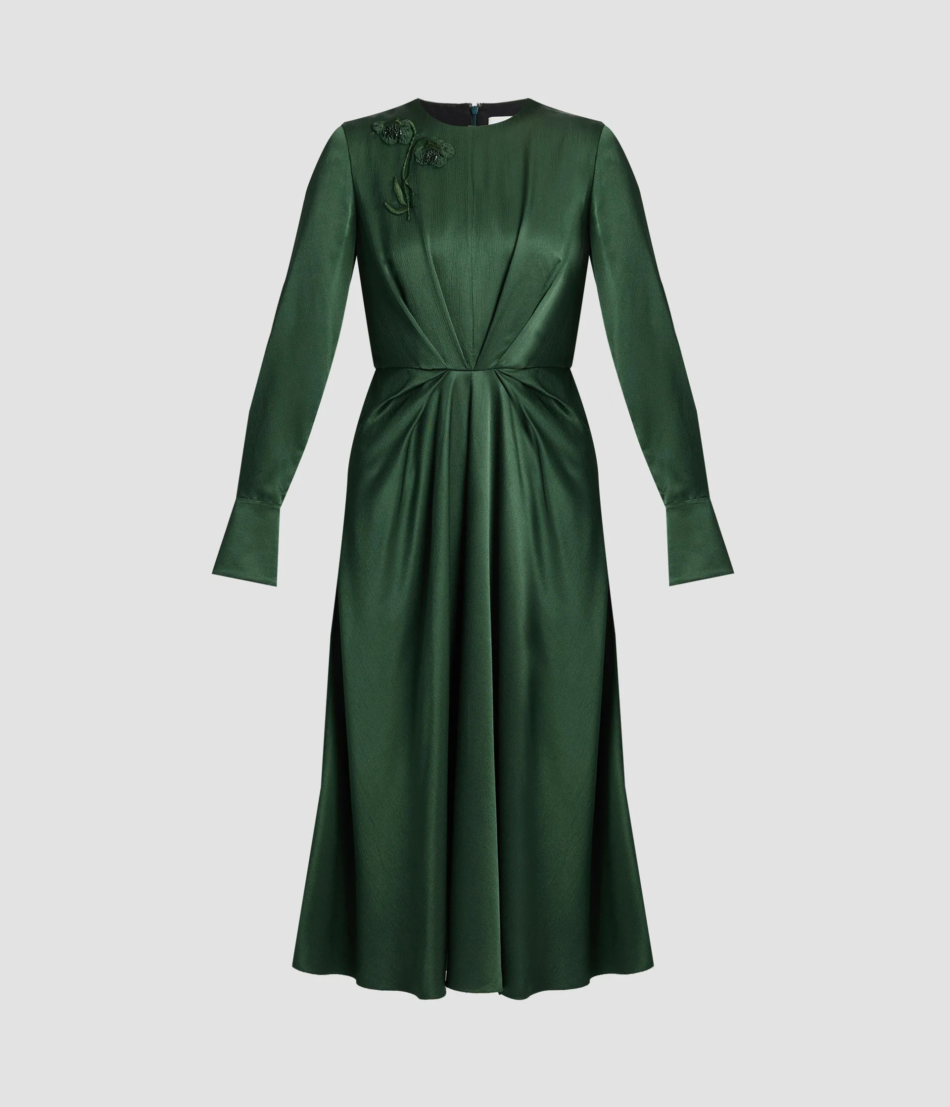 SATIN SEERSUCKER DRAPED MIDI DRESS - 1