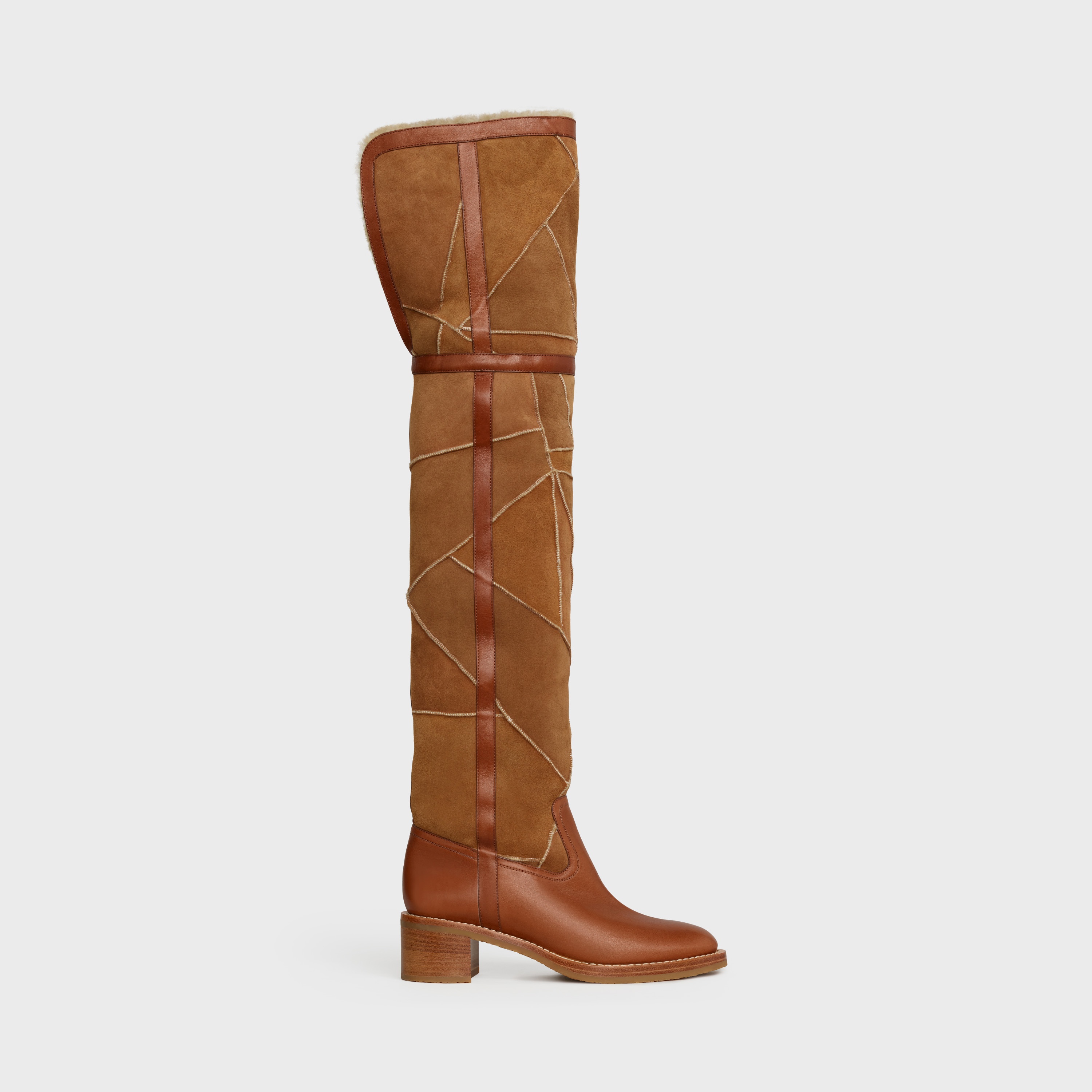 Celine Folco Over-The-Knee Boot in Lamb shearling Patchwork and Calfskin - 2