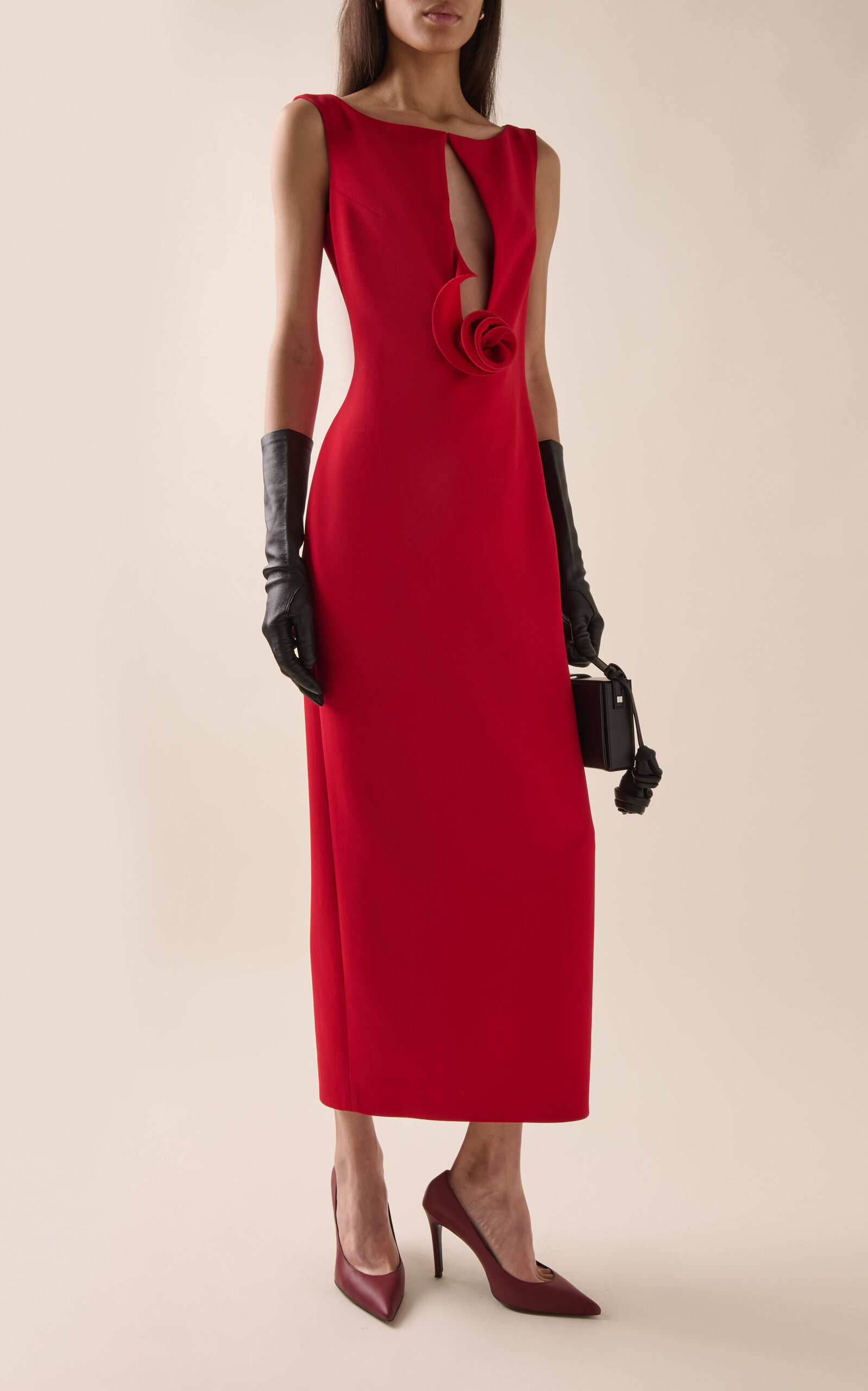 Floral Appliqued Wool Dress red - 3