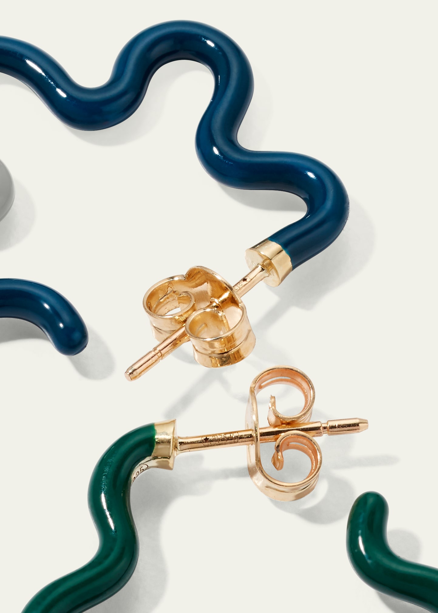 Two-Tone Asymmetrical Flower Small Hoop Earrings in Emerald and Teal Enamel - 4