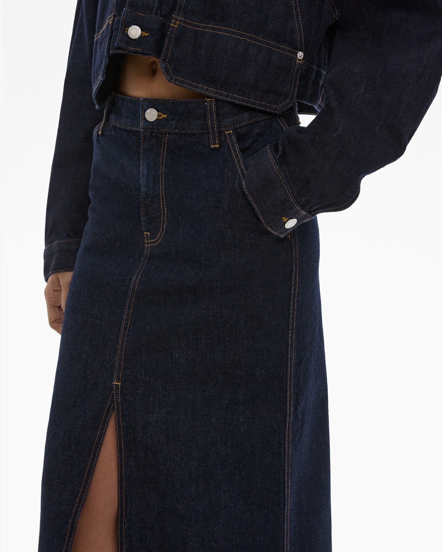 SLIT DENIM MIDI SKIRT - 6