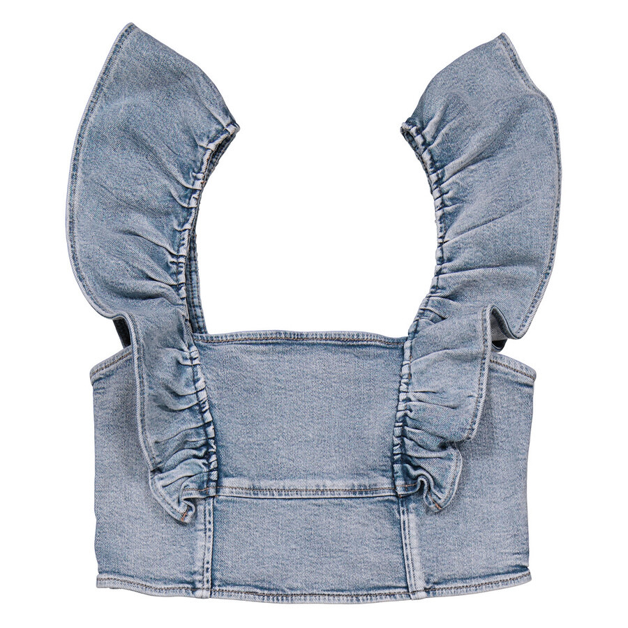 Ganni Stretch Denim Cropped Ruffle Top - 5