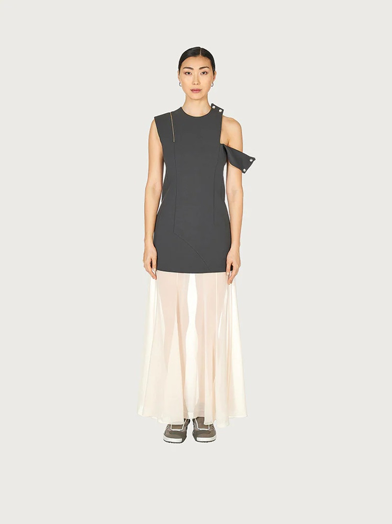 SLEEVELESS PENCIL DRESS WITH FLOATING SILK SKIRT 2