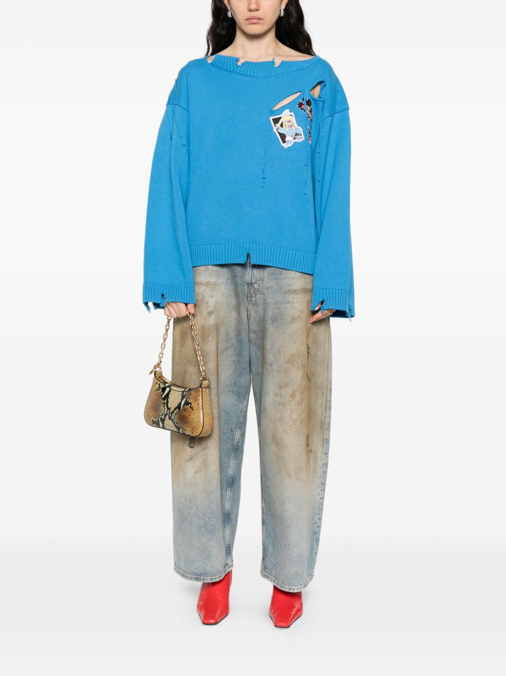 patch-detail distressed-effect sweater - 3