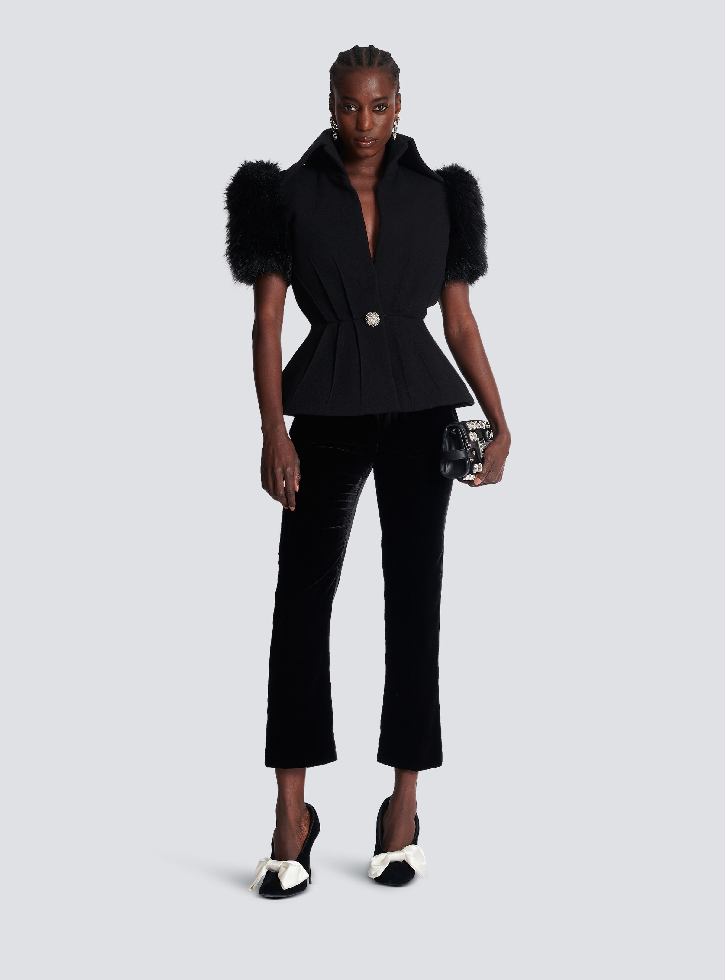 Jacket with short faux fur sleeves - 2