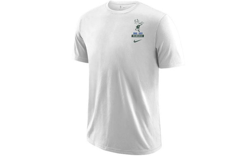 Men's Nike NBA Milwaukee Bucks Casual Sports Back Alphabet Numeric Loose Short Sleeve White T-Shirt  - 1