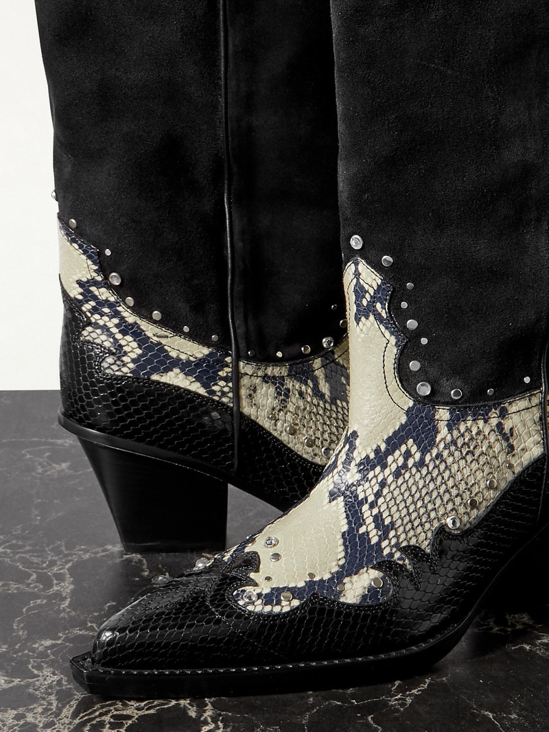 American Flame Snake-effect Leather Embellished Suede Cowboy Boots 4