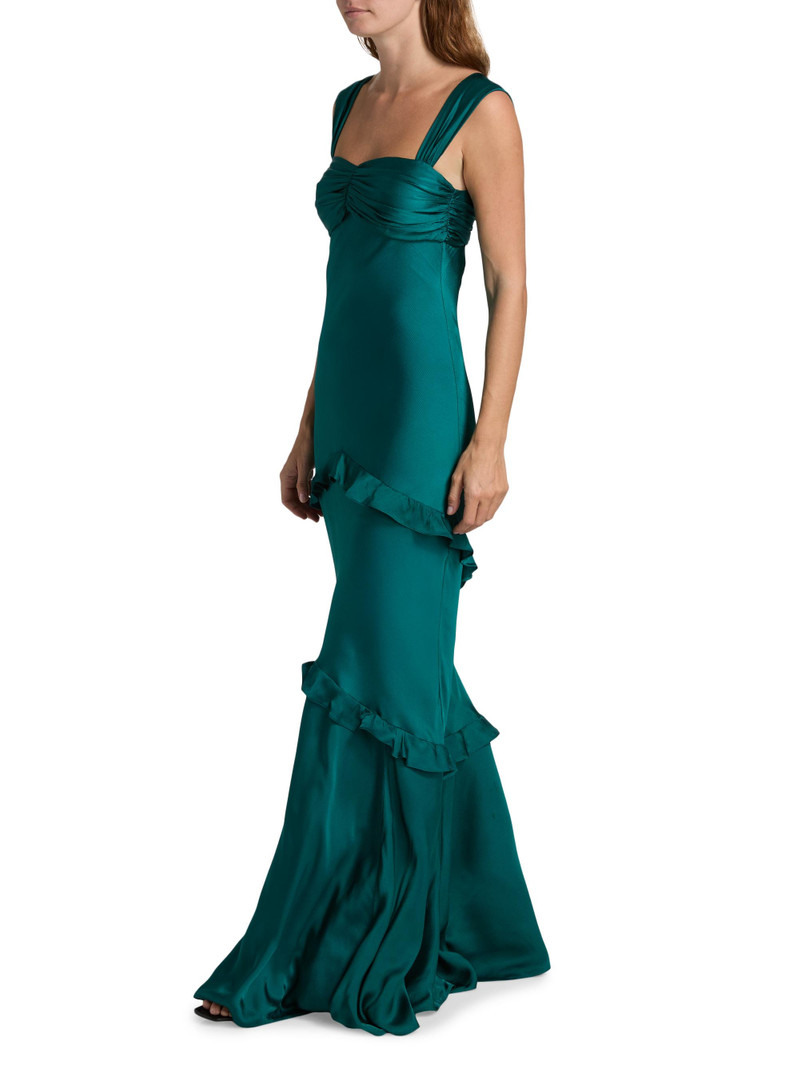 Women's Selma Ruffled Silk Maxi Dress - Midnight Green 4