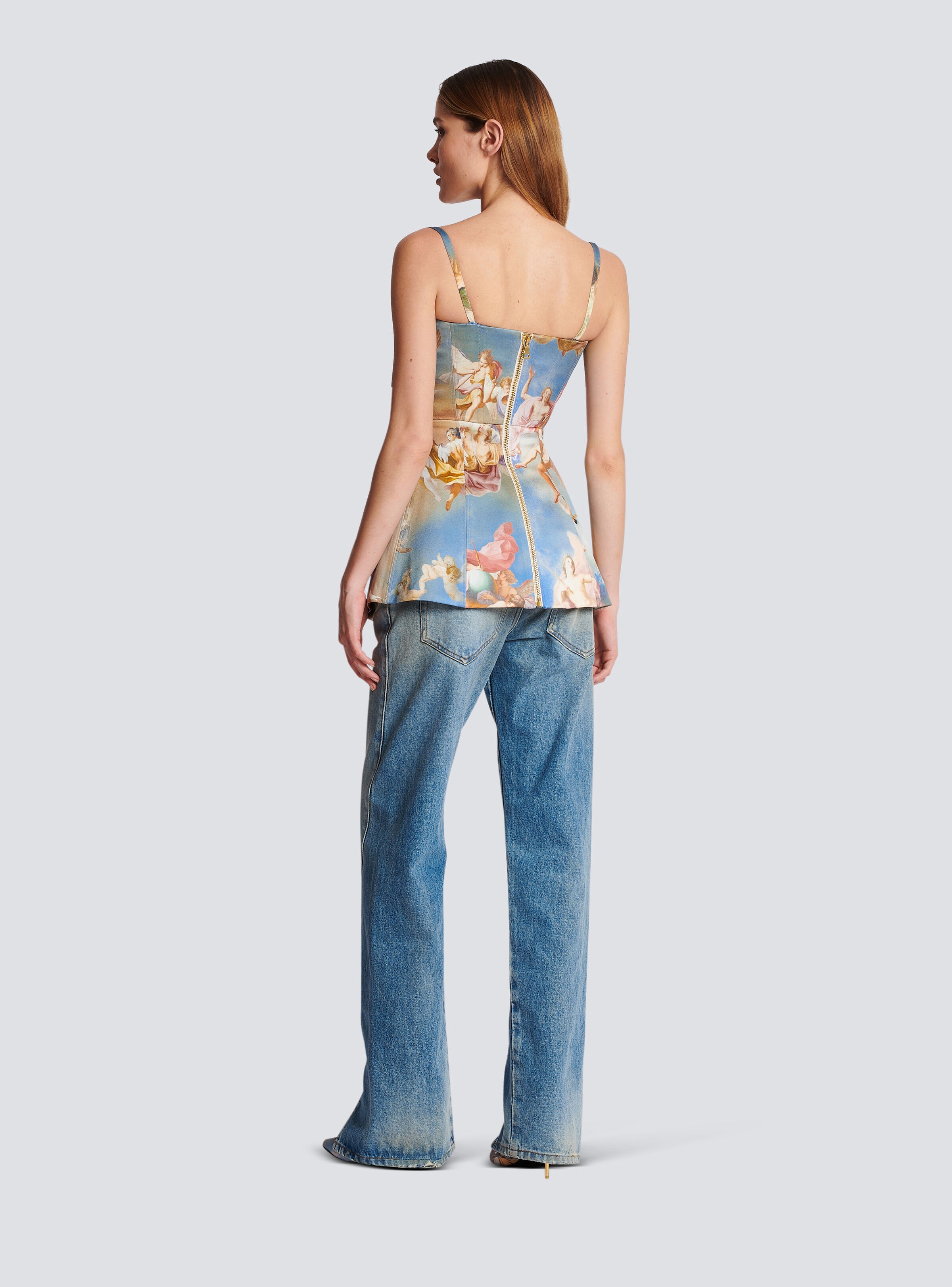 Sky printed satin corset top - 4