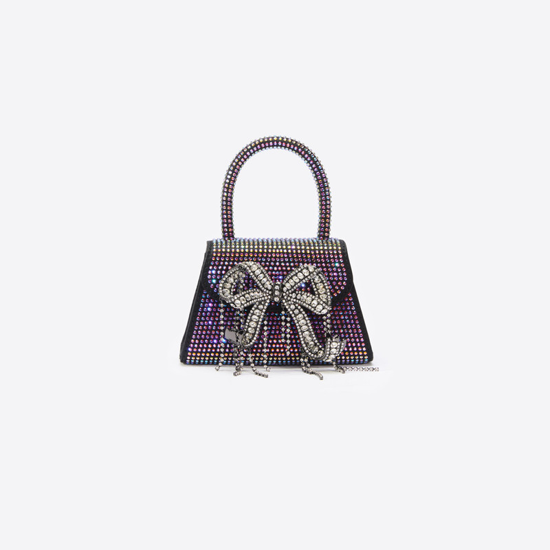 Black Satin Rhinestone Micro Bow Bag 1