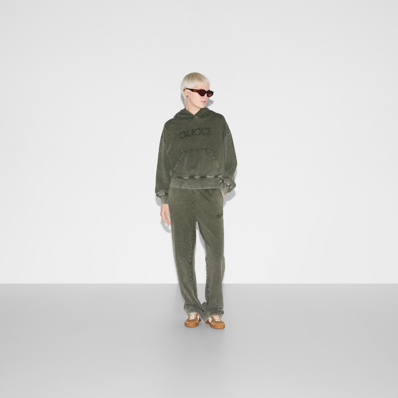 GUCCI Embroidered cotton jersey hooded sweatshirt outlook