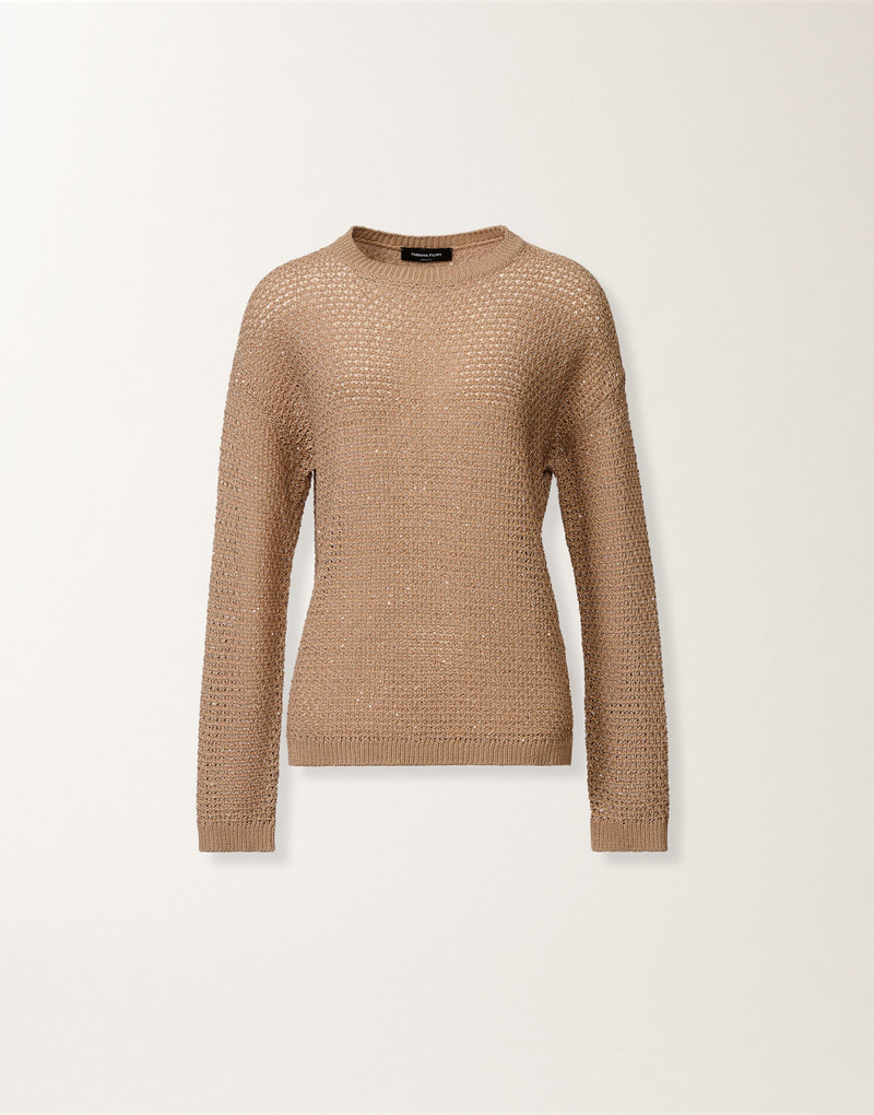 Cotton ribbon-knit sweater with sequins 1