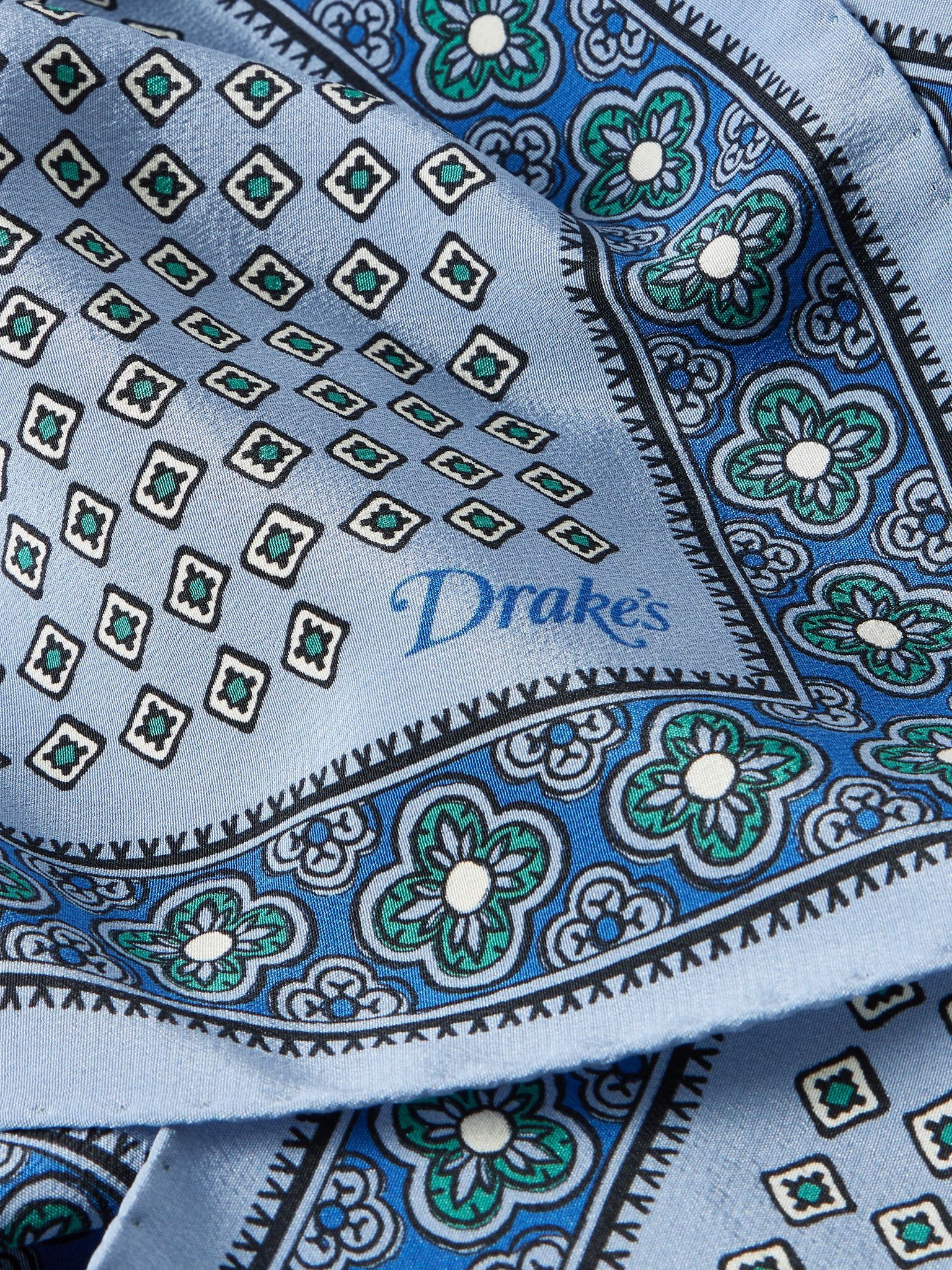 Printed Silk Pocket Square Blue - 3