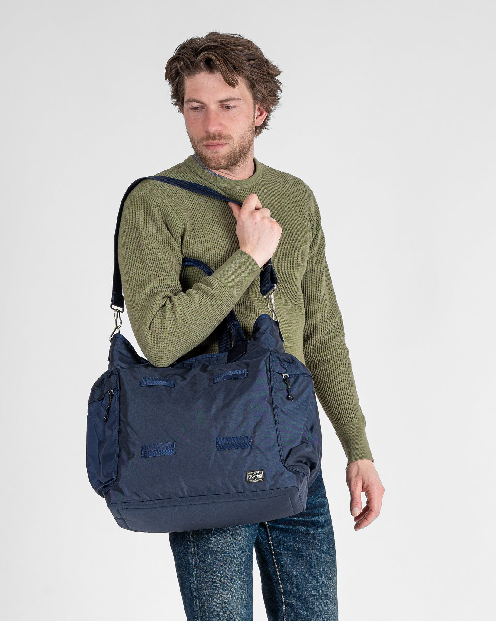 POR-FOR-TOTE-NAV Porter - Yoshida & Co. - Force 2Way Tote Bag - Navy Blue - 3