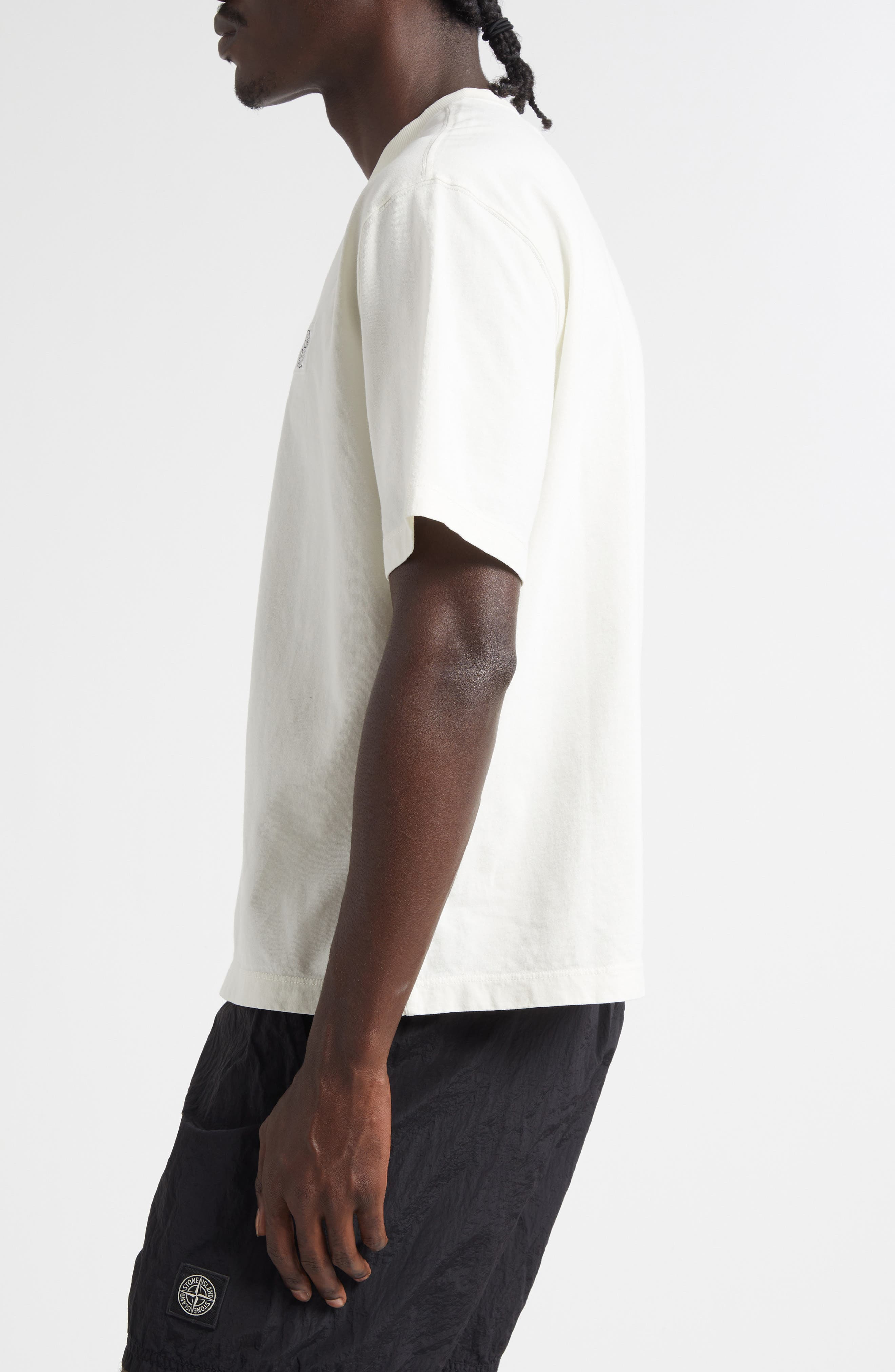 Stone Island Compass Logo Patch Short Sleeve T-Shirt in V0093 Ivory at Nordstrom - 4