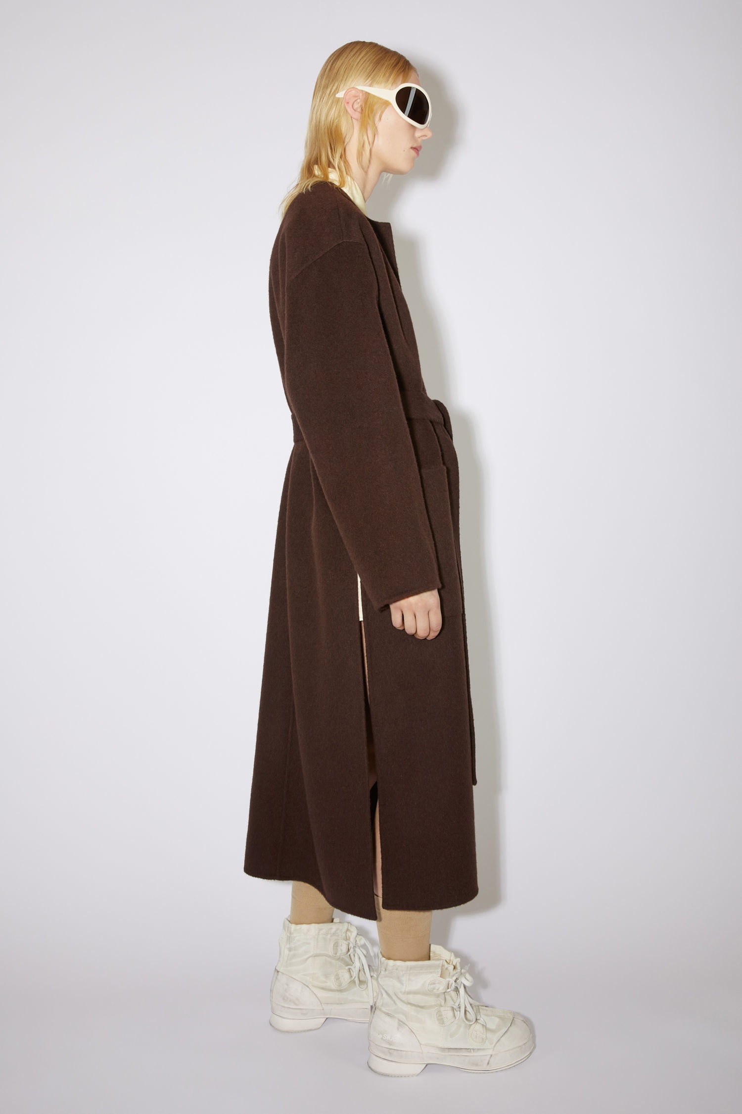 Collarless coat - Mahogany brown - 4