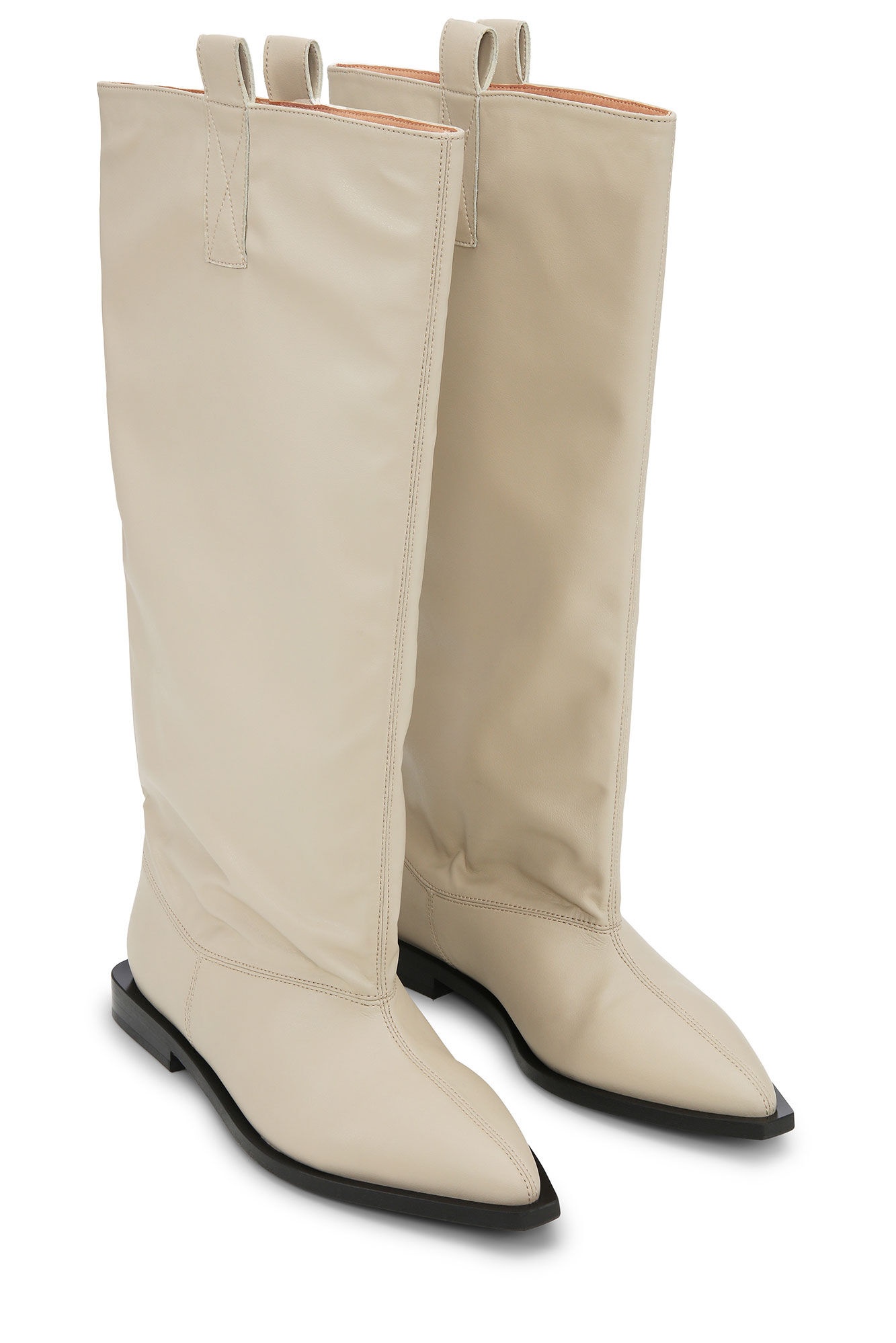 BEIGE WESTERN LOOSE FLAT TUBULAR BOOTS - 2