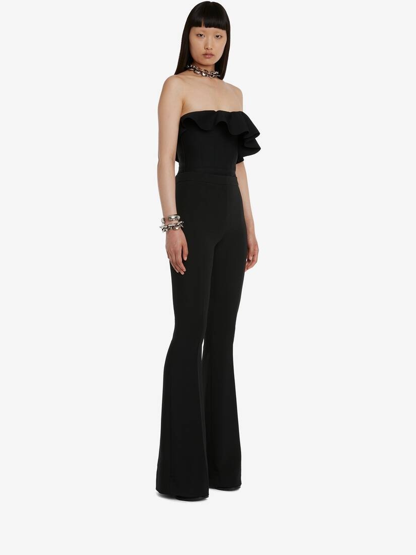 Women's Ruffled Bustier Top in Black - 3