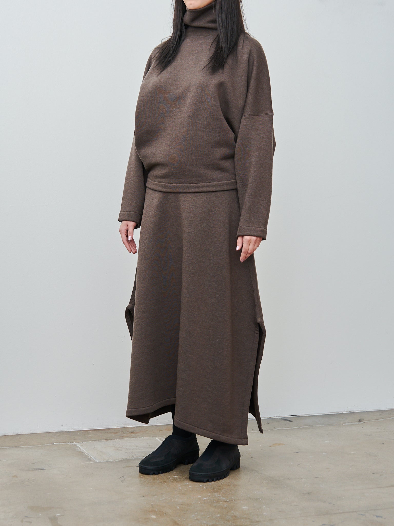 High Neck Sweatshirt - Dark Brown Melange - 3