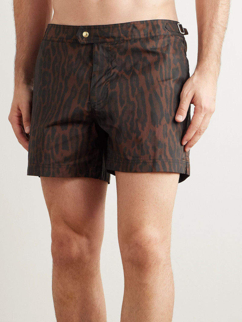 TOM FORD Straight-Leg Mid-Length Ocelot-Print Swim Shorts Brown outlook