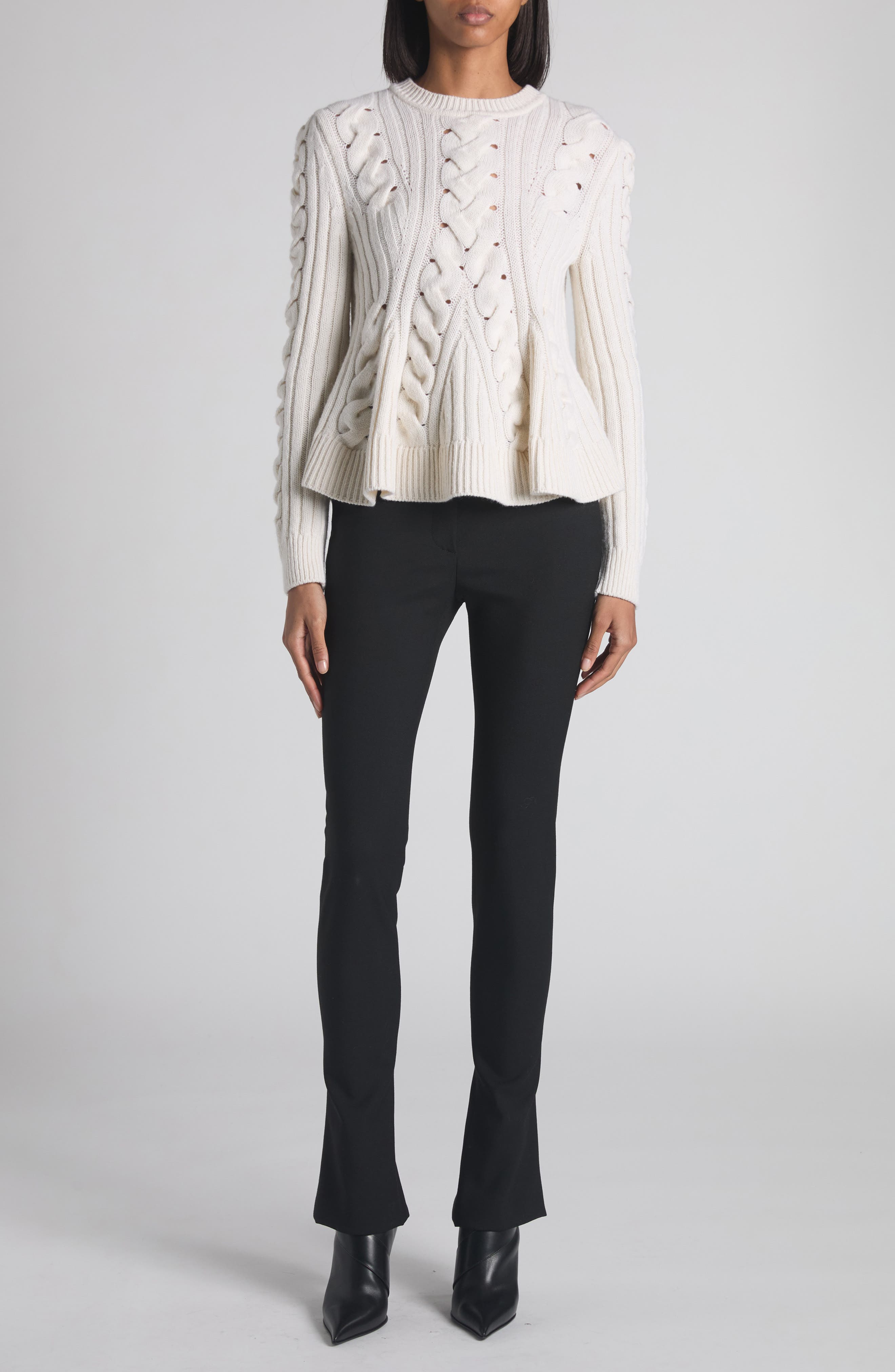 McQueen Cable Knit Peplum Sweater in Ivory at Nordstrom - 2