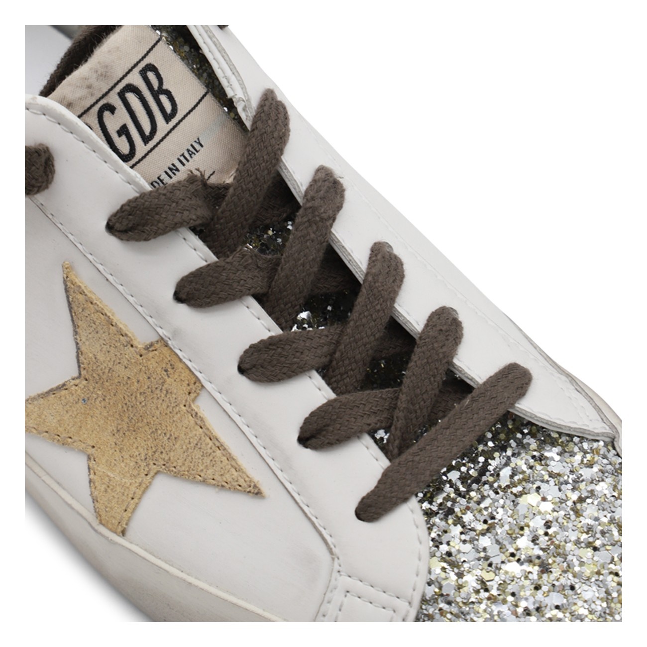 white and beige leather super star sneakers - 4