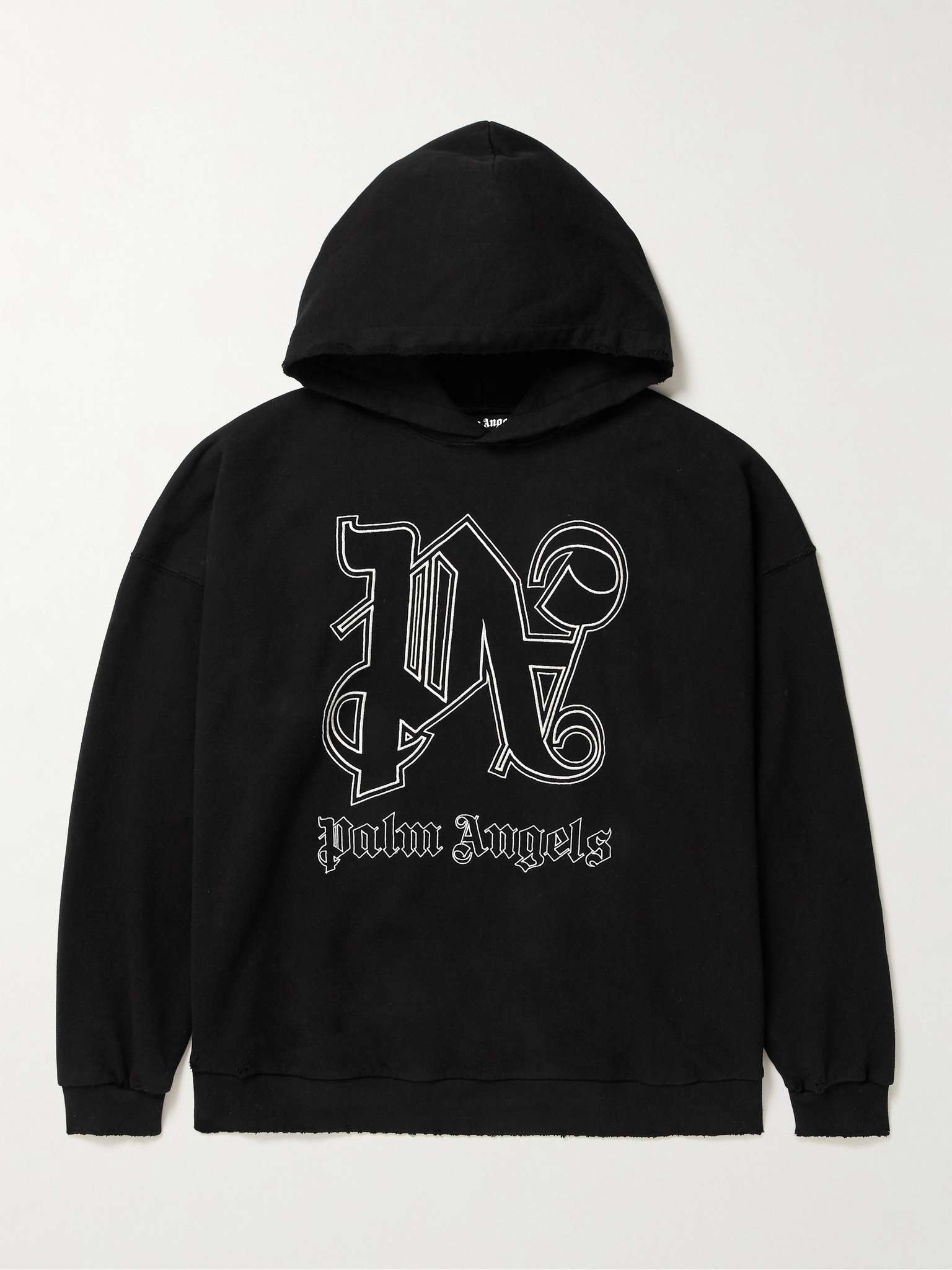 Logo-Embroidered Distressed Cotton-Jersey Hoodie - 1