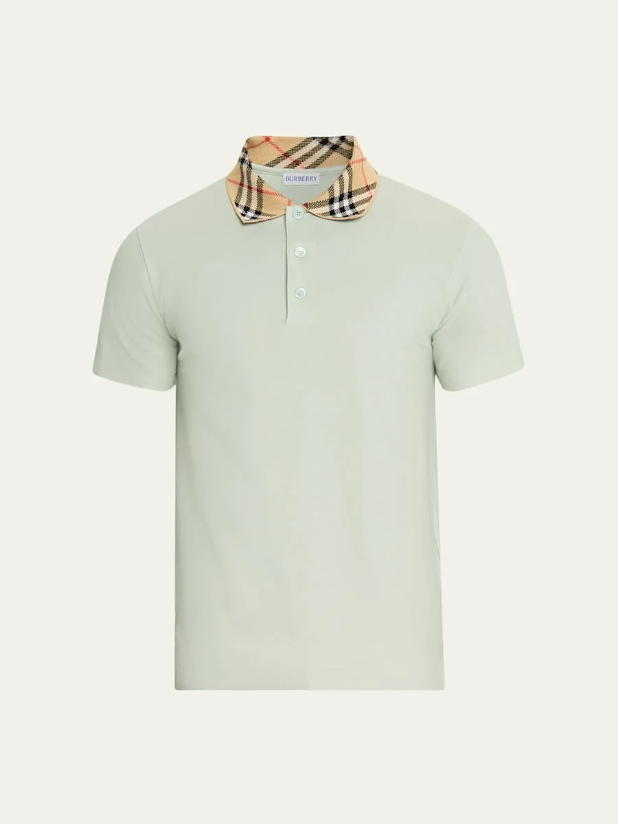 Men's Check-Collar Slim Fit Cotton Polo Shirt - 1