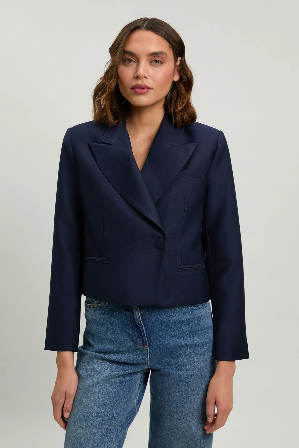 Tailored Satin Tux Cropped Blazer - 1
